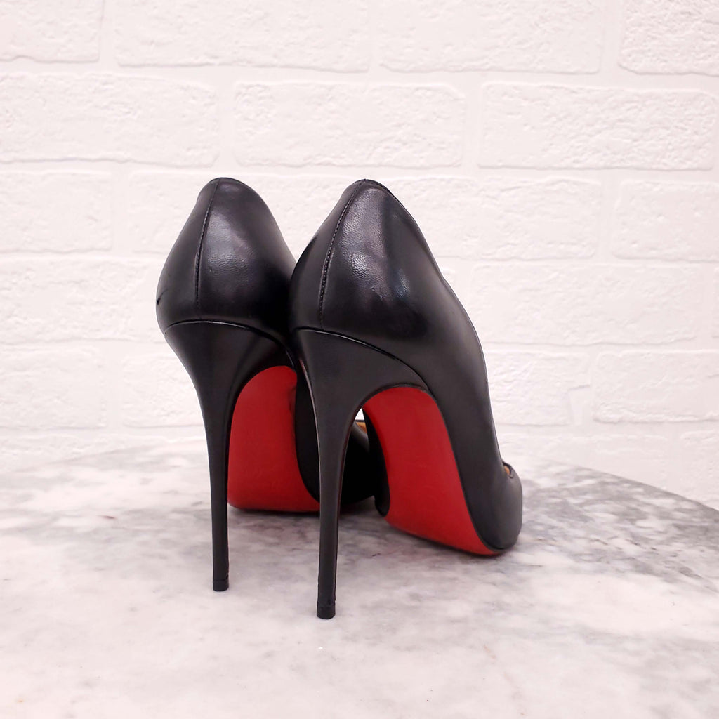 CHRISTIAN LOUBOUTIN BLACK LEATHER HEELS 110 MM - SIZE 38