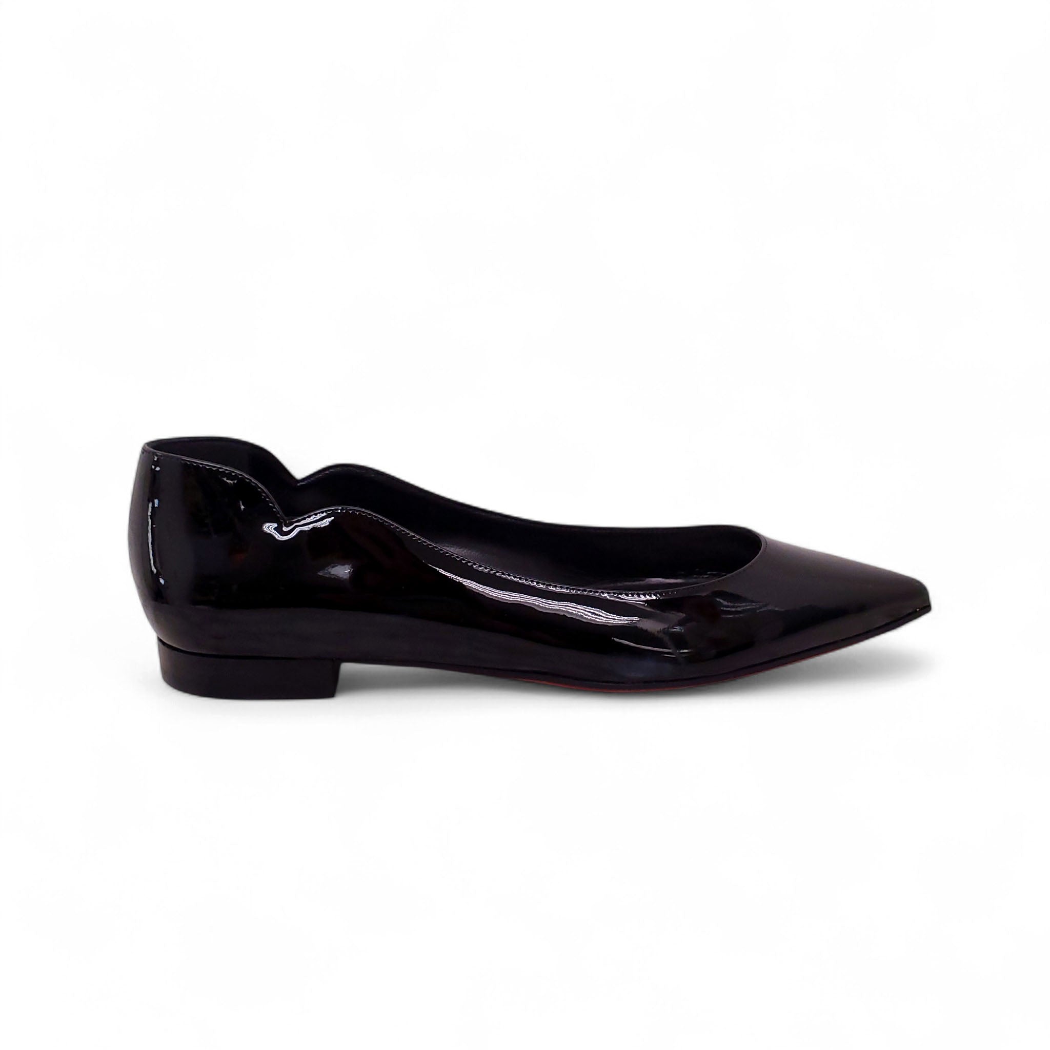 CHRISTIAN LOUBOUTIN BLACK PATENT FLATS - SIZE 38