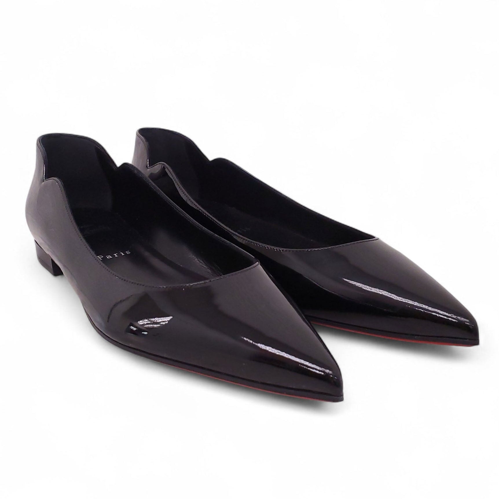 CHRISTIAN LOUBOUTIN BLACK PATENT FLATS - SIZE 38