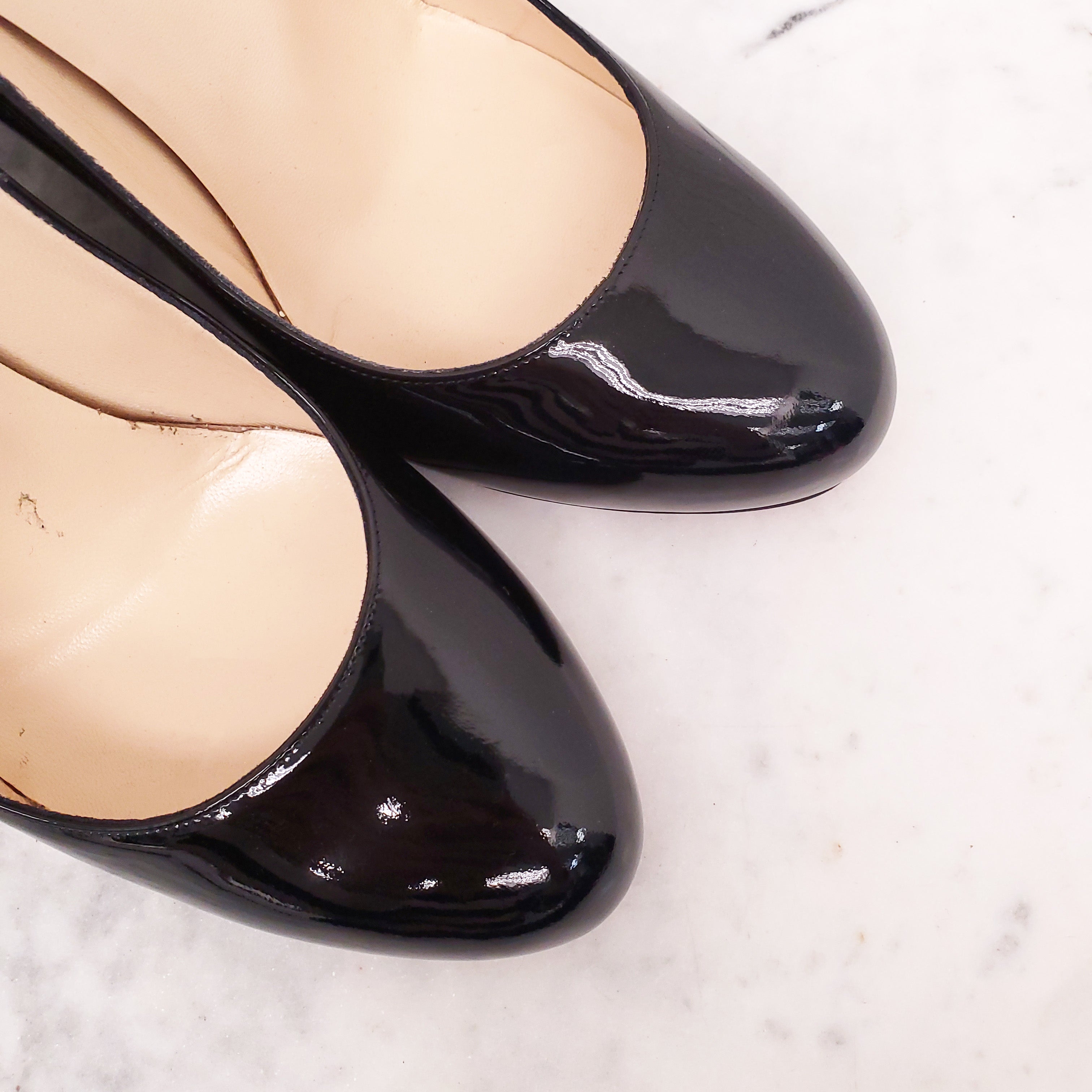 CHRISTIAN LOUBOUTIN BLACK PATENT WEDGES - SIZE 41