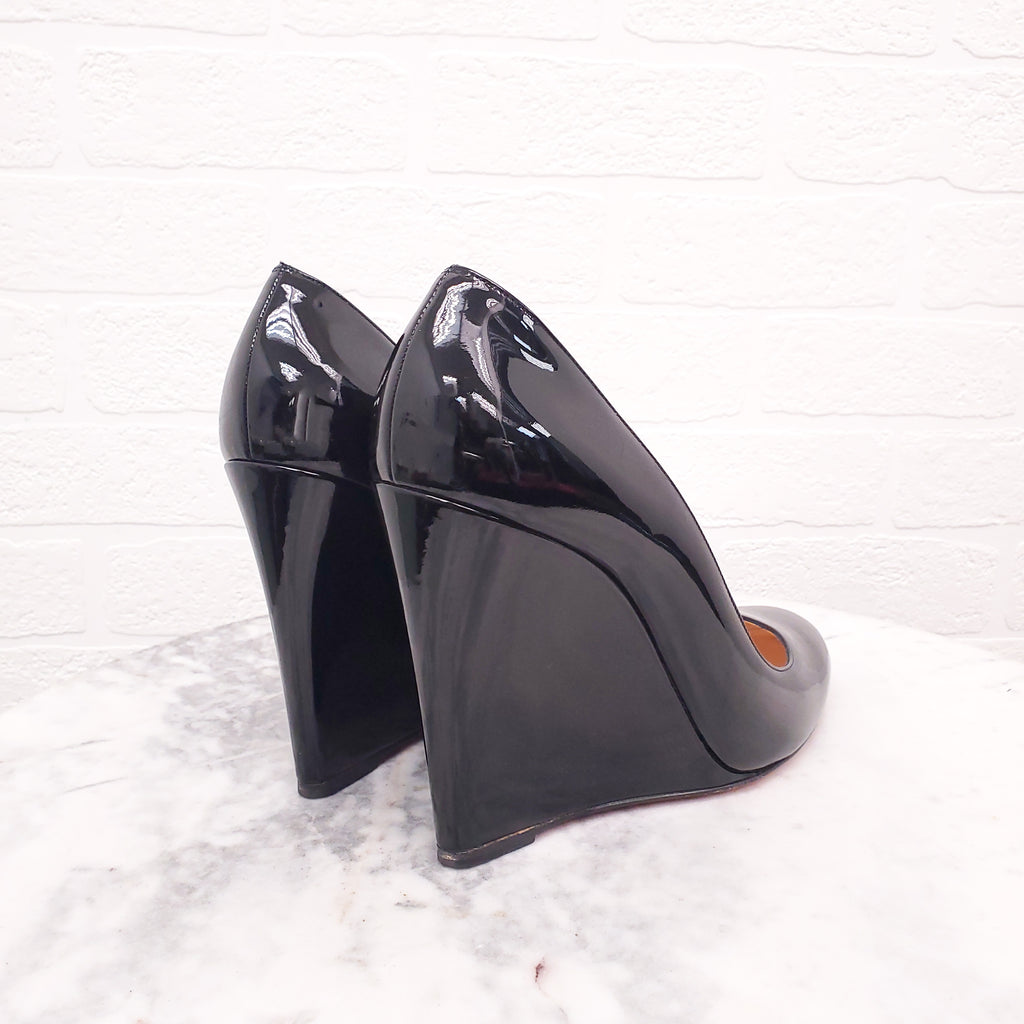 CHRISTIAN LOUBOUTIN BLACK PATENT WEDGES - SIZE 41
