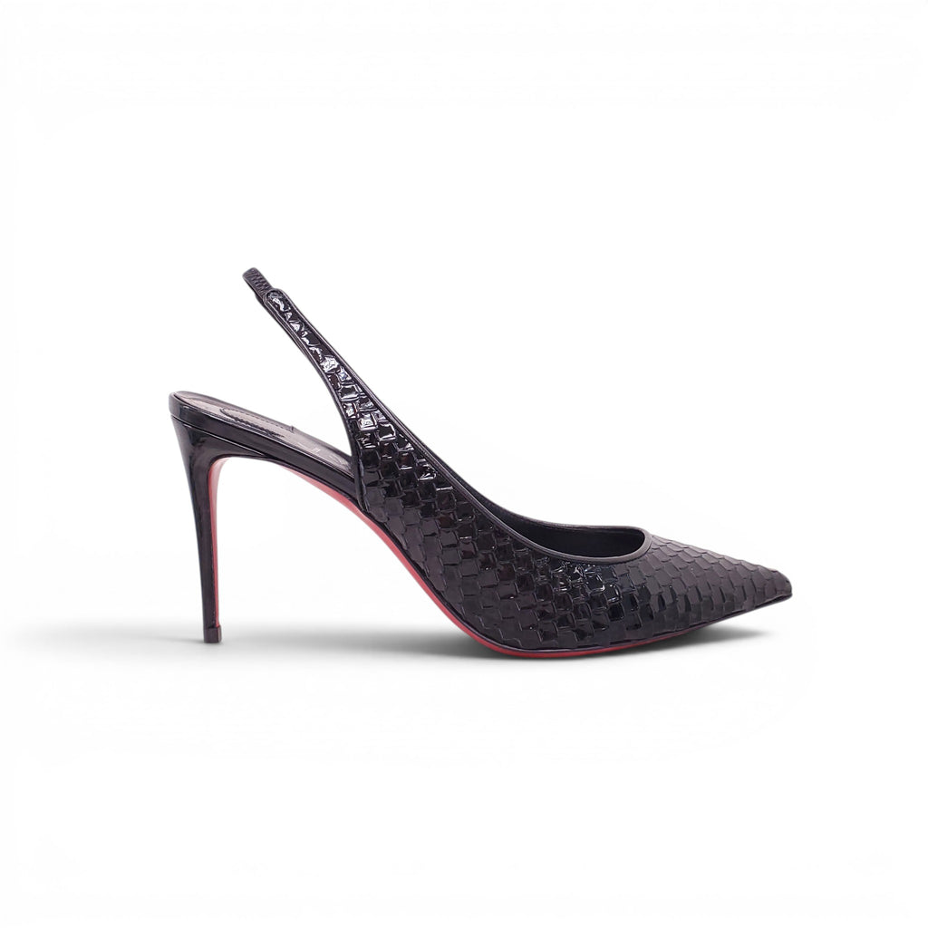 CHRISTIAN LOUBOUTIN BLACK SNAKESKIN EFFECT KATE 100 SLINGBACKS - SIZE 38.5