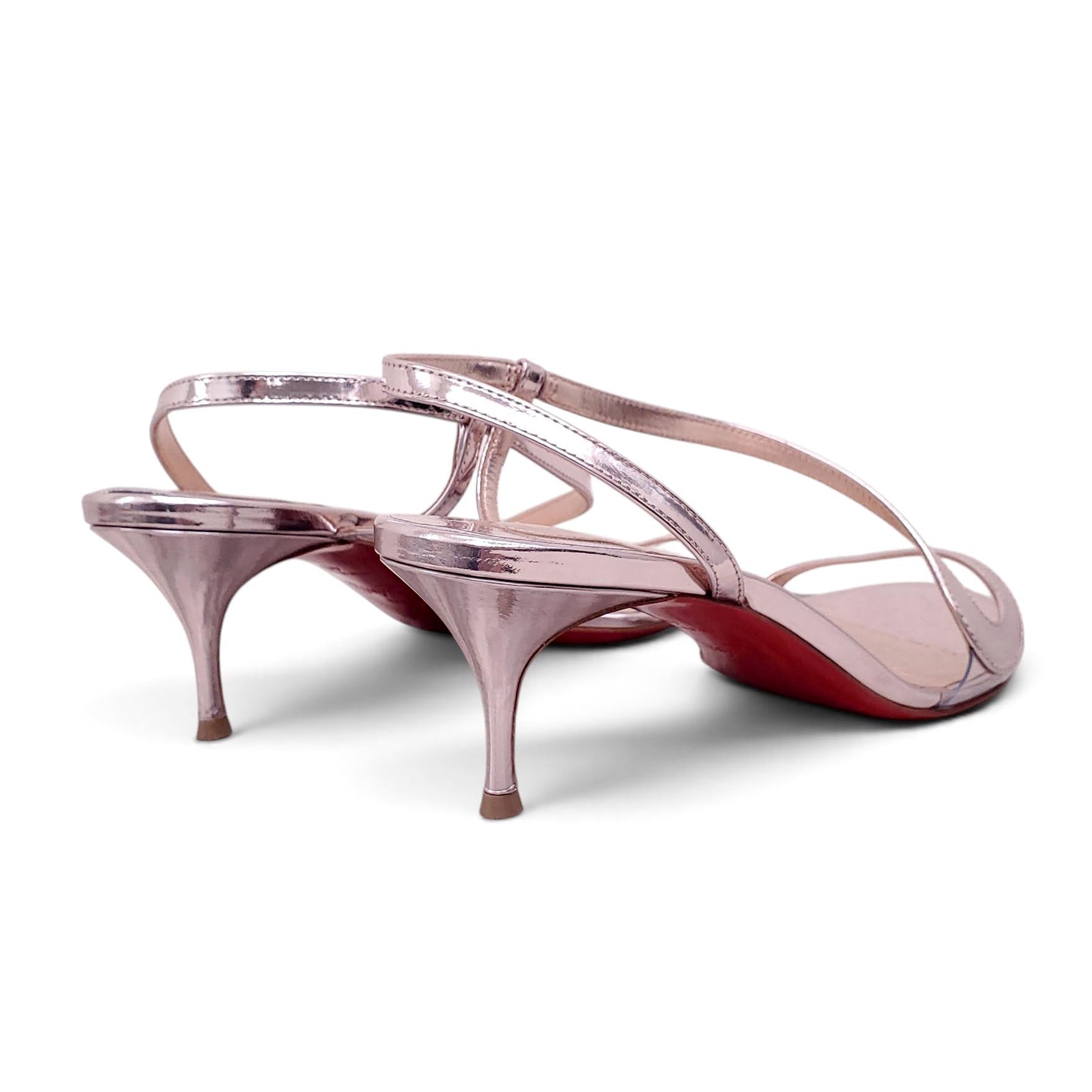 CHRISTIAN LOUBOUTIN METALLIC PINK KITTEN HEELS - SIZE 40