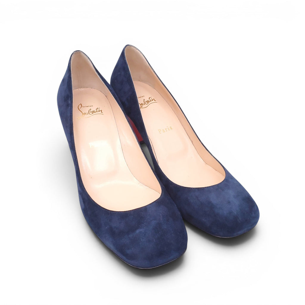 CHRISTIAN LOUBOUTIN NAVY SUEDE HEELS - SIZE 39