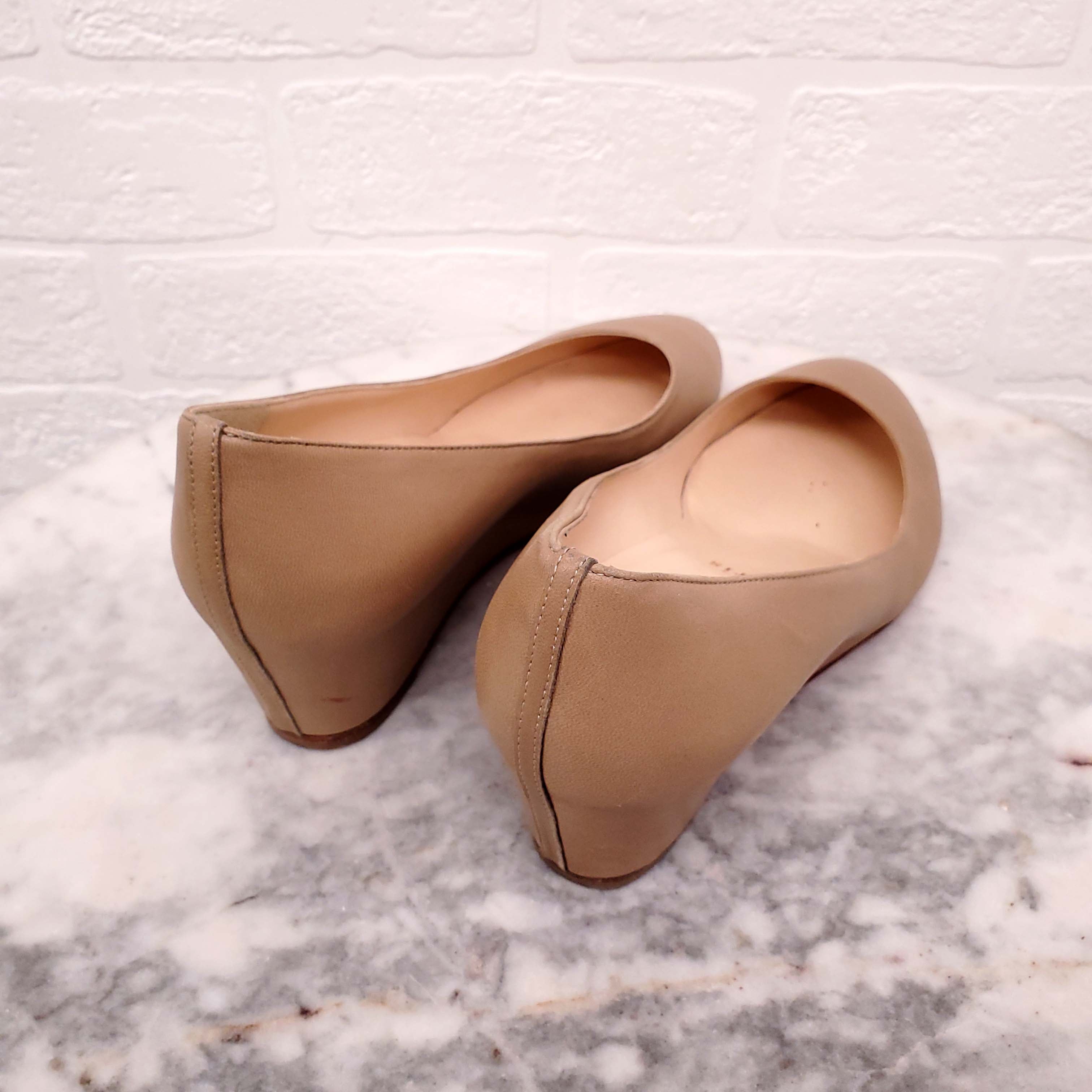 CHRISTIAN LOUBOUTIN NUDE LEATHER WEDGES - SIZE 36.5