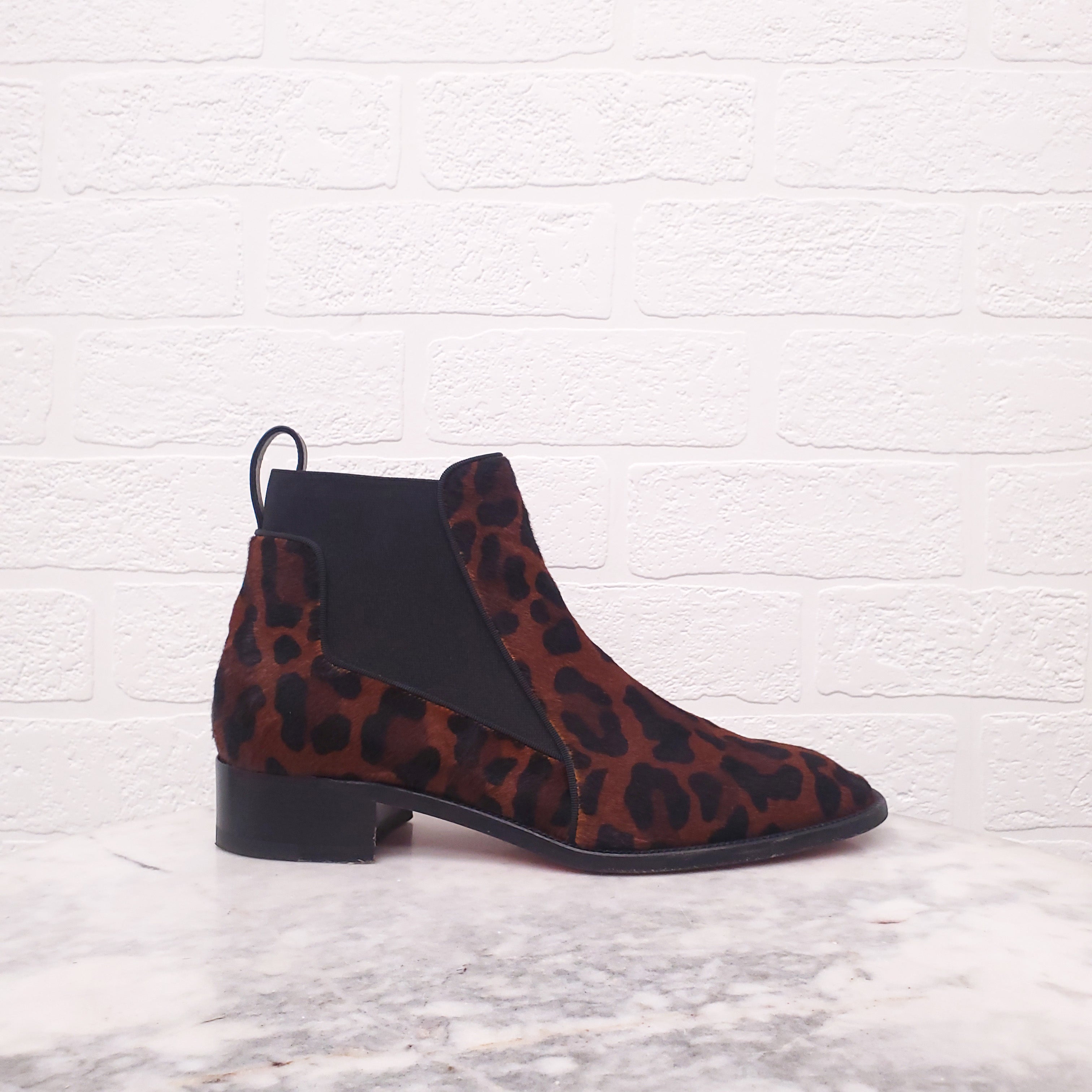 CHRISTIAN LOUBOUTIN PONY HAIR LEOPARD CHELSEA BOOT - SIZE 38