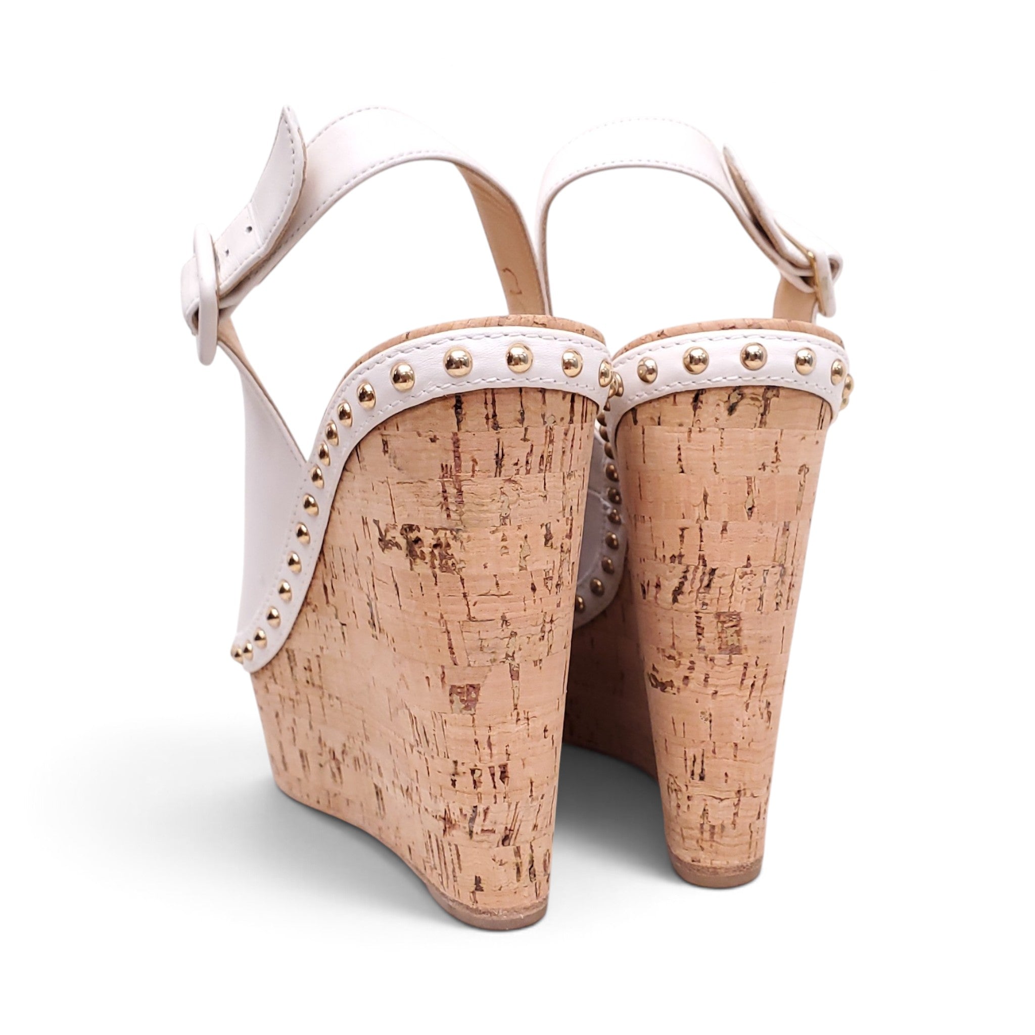 CHRISTIAN LOUBOUTIN WHITE STUDDED ESPADRILLE WEDGES - SIZE 39