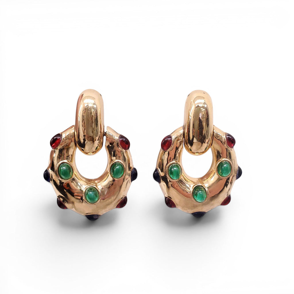 CINER VINTAGE GOLD STUDDED DROP CLIP-ON EARRINGS