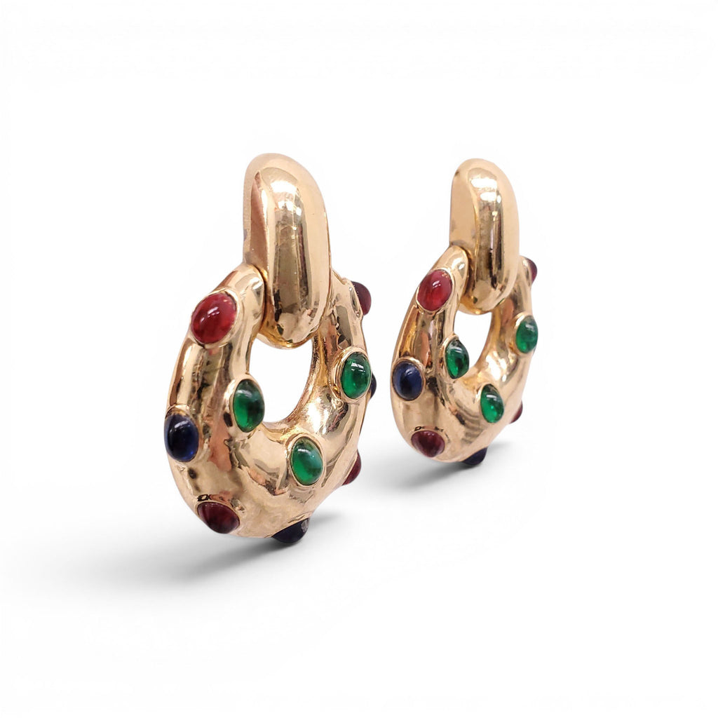 CINER VINTAGE GOLD STUDDED DROP CLIP-ON EARRINGS