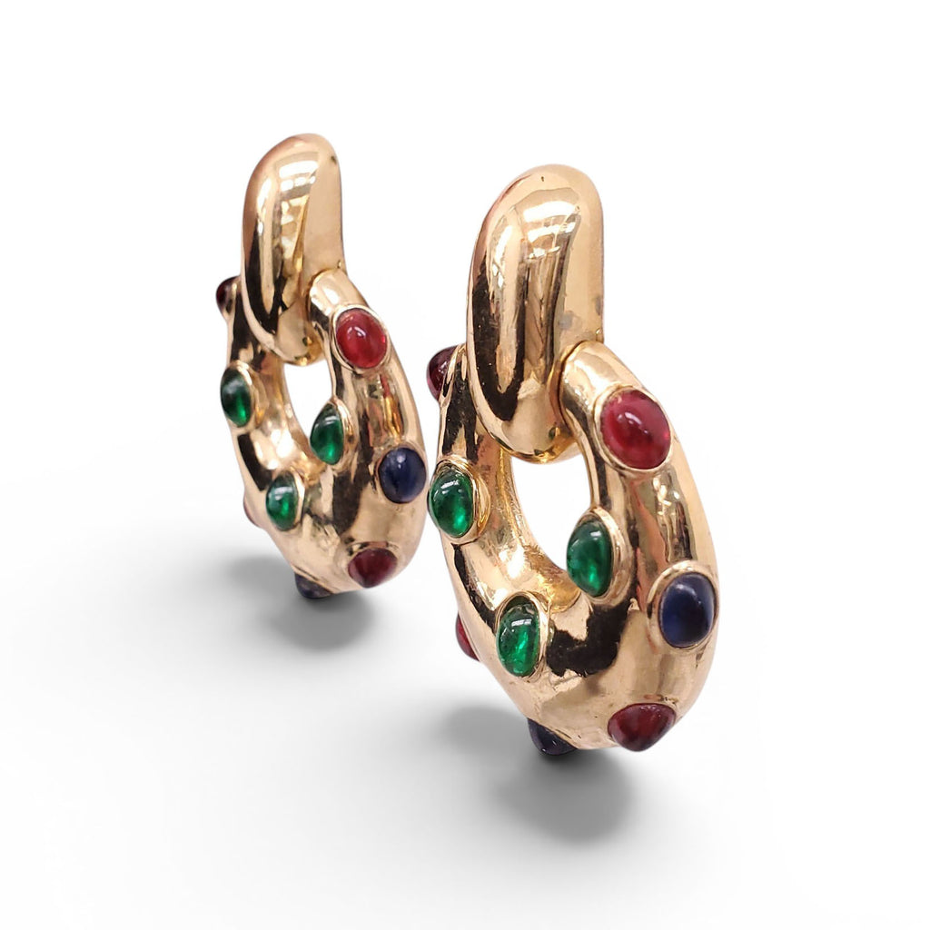 CINER VINTAGE GOLD STUDDED DROP CLIP-ON EARRINGS
