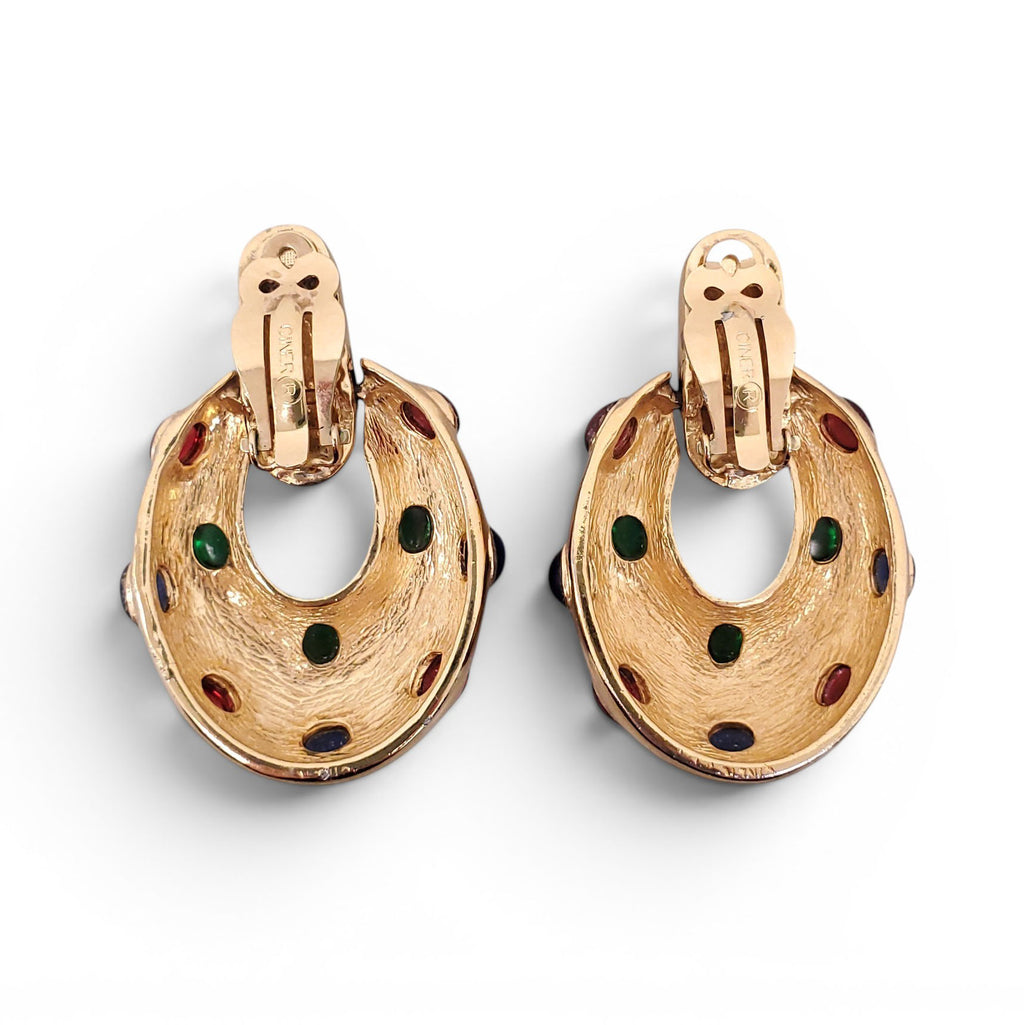 CINER VINTAGE GOLD STUDDED DROP CLIP-ON EARRINGS