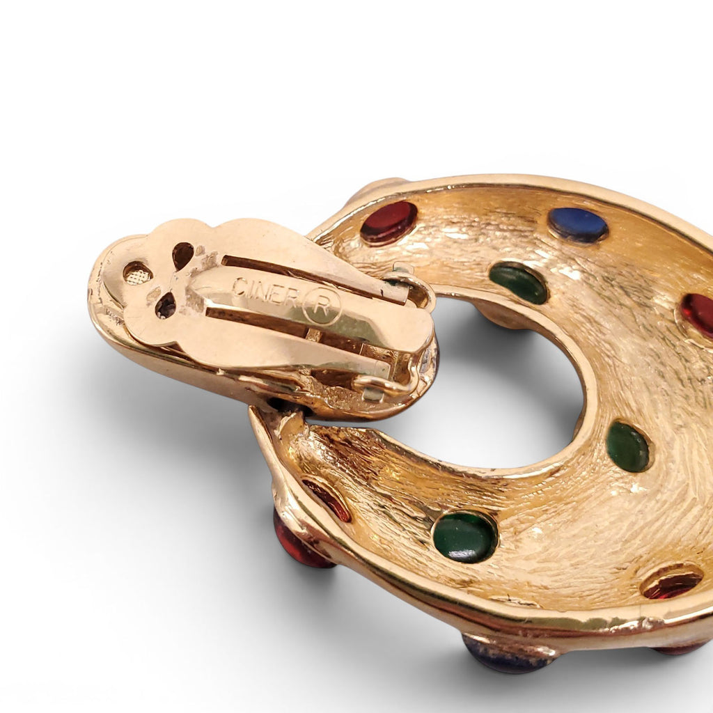 CINER VINTAGE GOLD STUDDED DROP CLIP-ON EARRINGS