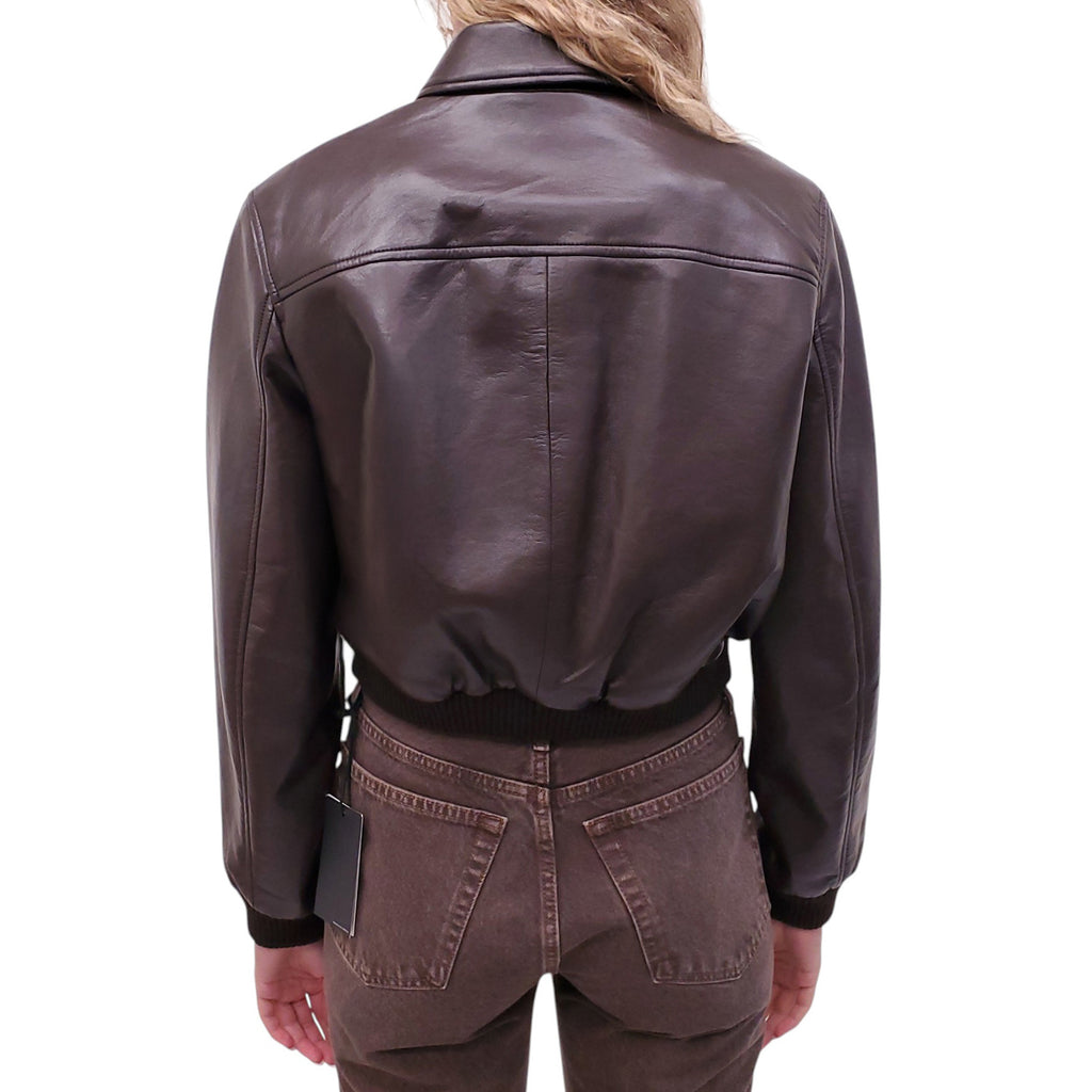 CITIZENS OF HUMANITY BROWN LEATHER BOMBER JACKET - SIZE XS