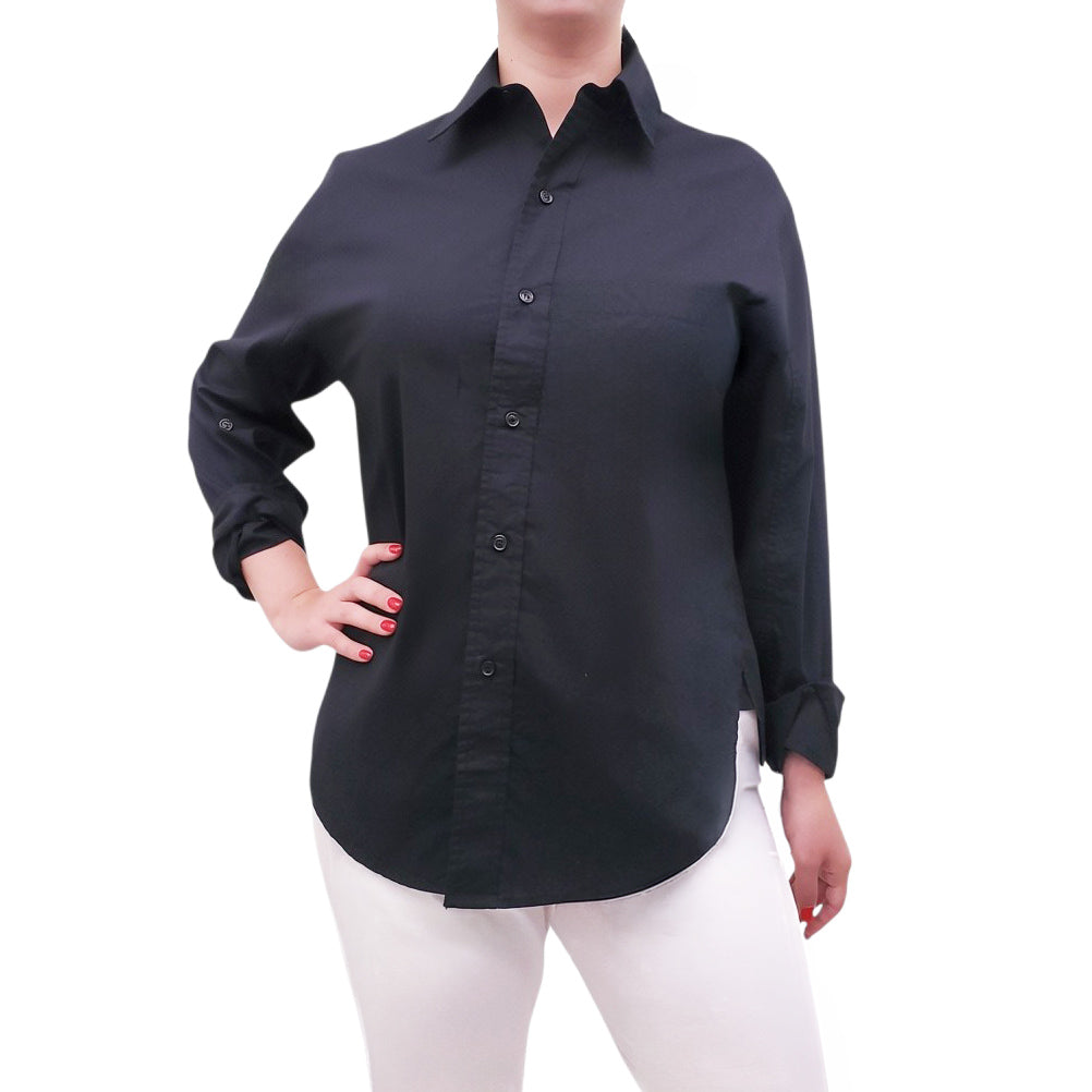 CITIZENS OF HUMANITY OVERSIZED BLACK CUFFED BLOUSE - SIZE XS