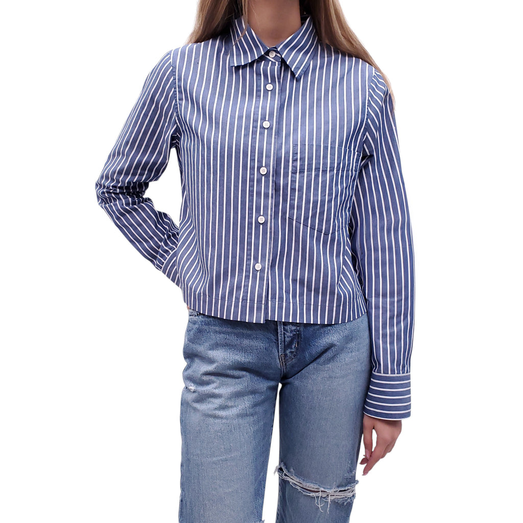 CLOSED WHITE AND BLUE STRIPED BLOUSE - SIZE M