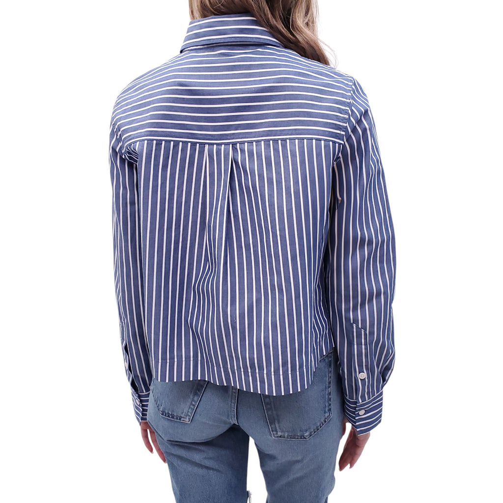 CLOSED WHITE AND BLUE STRIPED BLOUSE - SIZE M