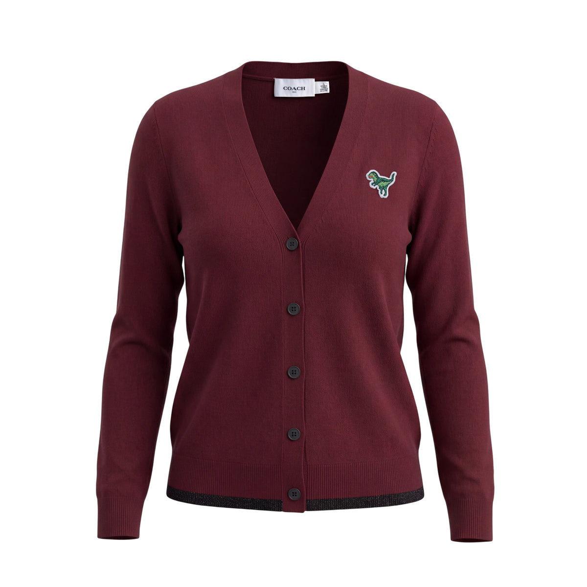 COACH BURGUNDY CASHMERE DINOSAUR CARDIGAN - SIZE L