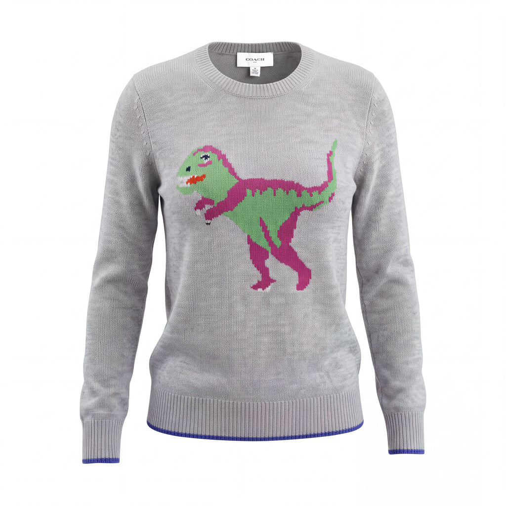COACH GREY CASHMERE DINOSAUR SWEATER - SIZE M