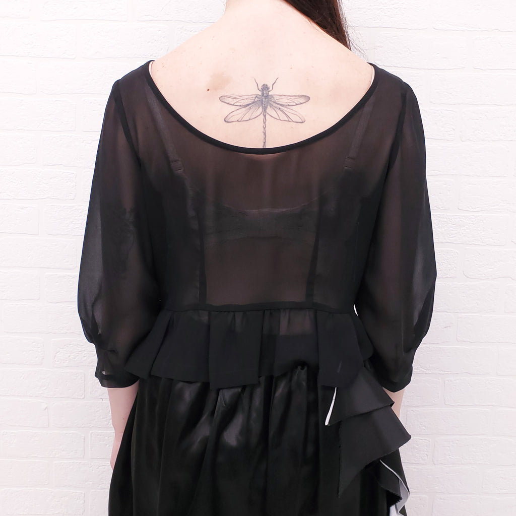 COMME DES GARÇONS BLACK SHEER RUFFLE BLOUSE - SIZE S