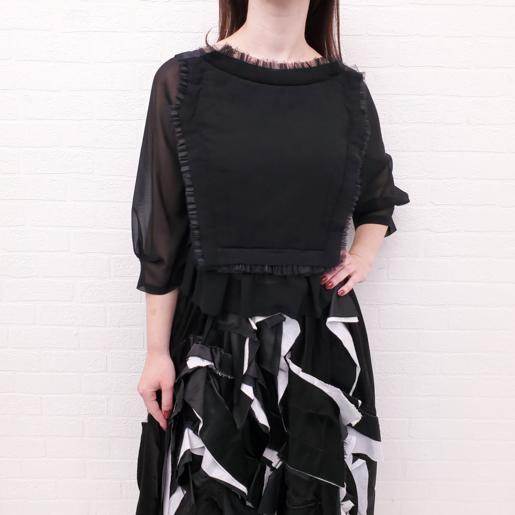 COMME DES GARÇONS BLACK SHEER RUFFLE BLOUSE - SIZE S