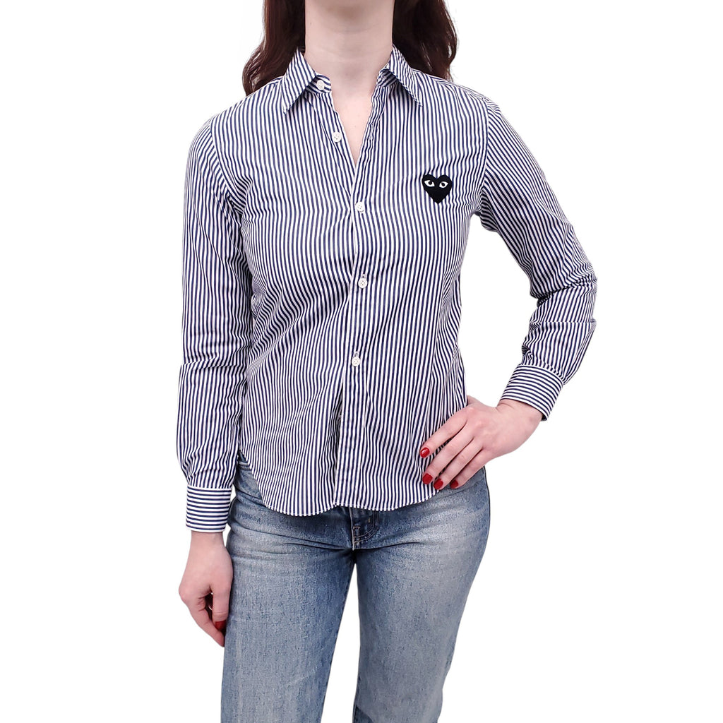 COMME DES GARÇONS PLAY NAVY STRIPED BLOUSE - SIZE S