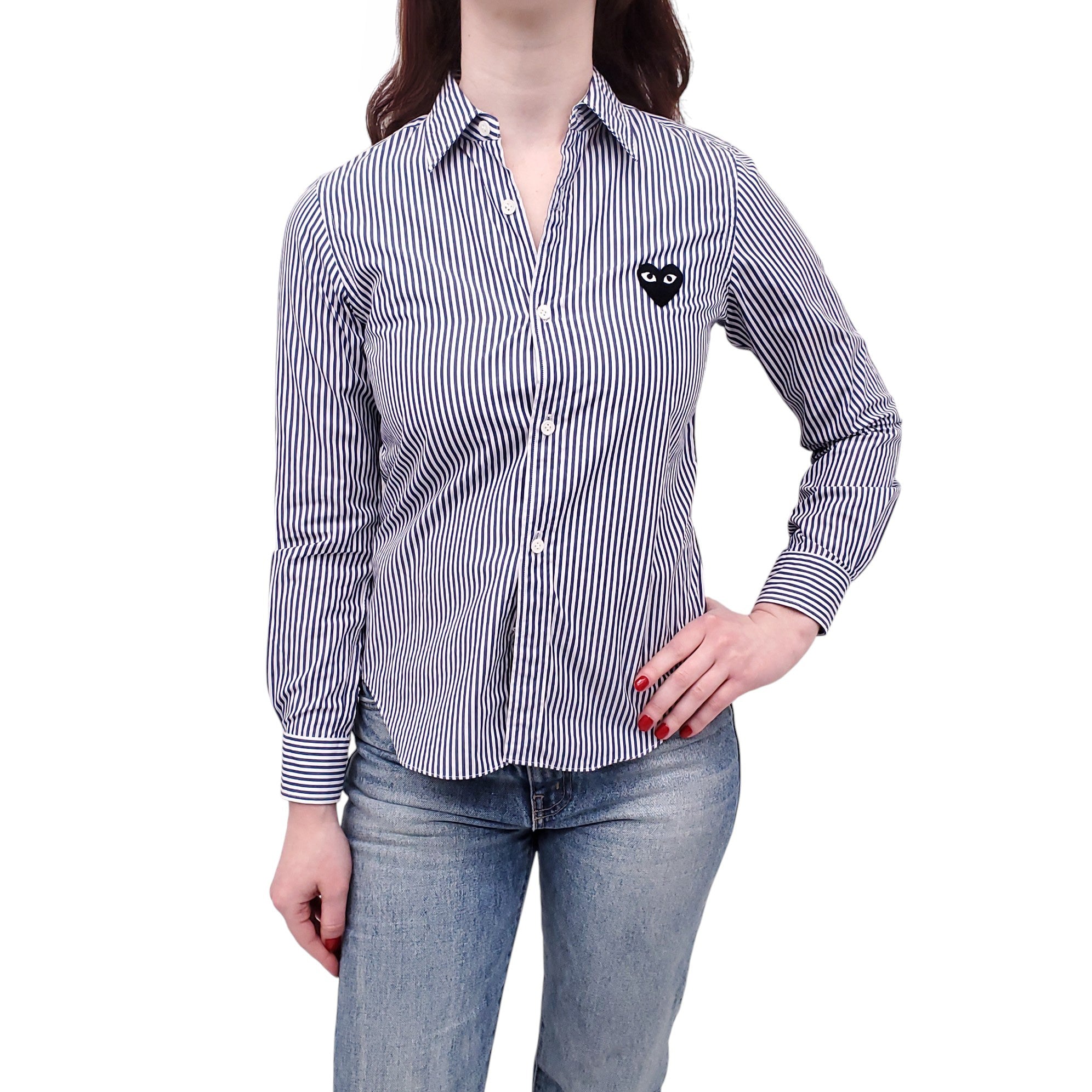 COMME DES GARÇONS PLAY NAVY STRIPED BLOUSE - SIZE S