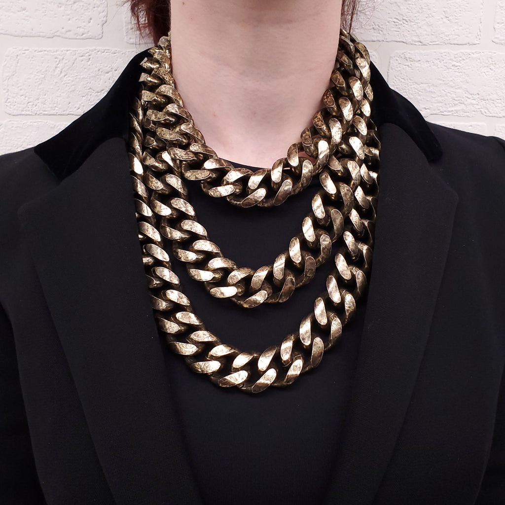 CONTEMPORARY NECKLACE IN 3 HUGE BRONZE PATINATED LINKS