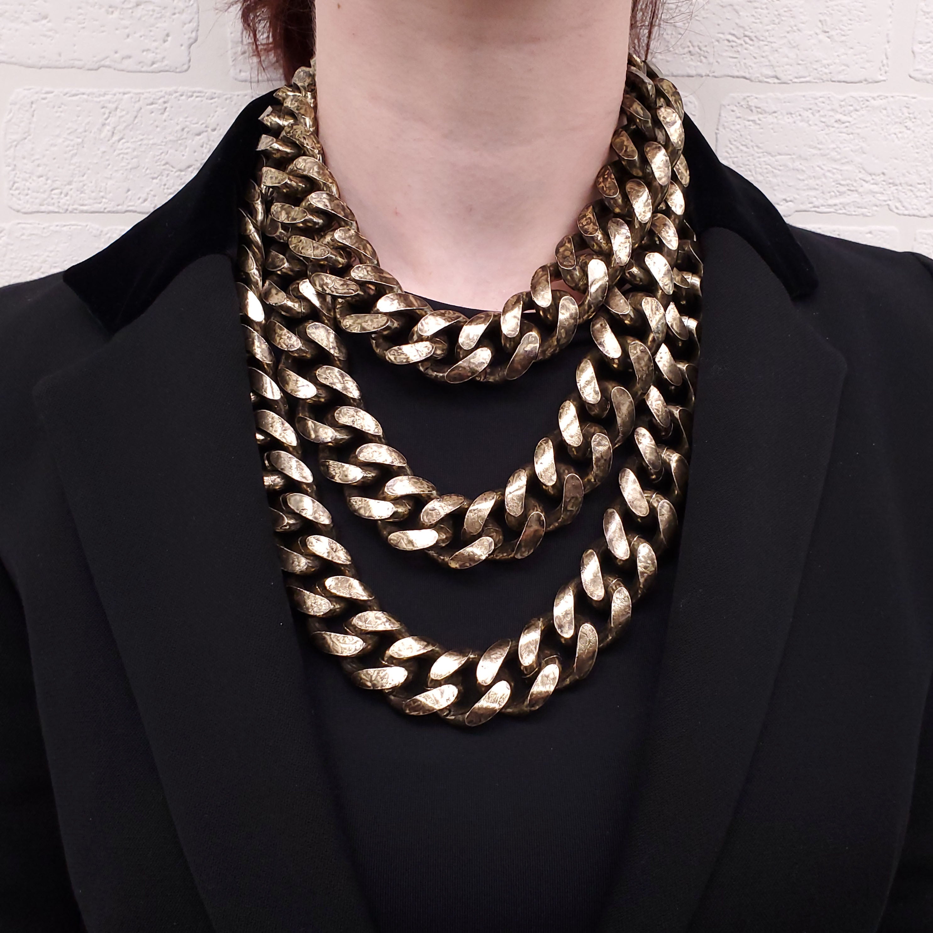 CONTEMPORARY NECKLACE IN 3 HUGE BRONZE PATINATED LINKS