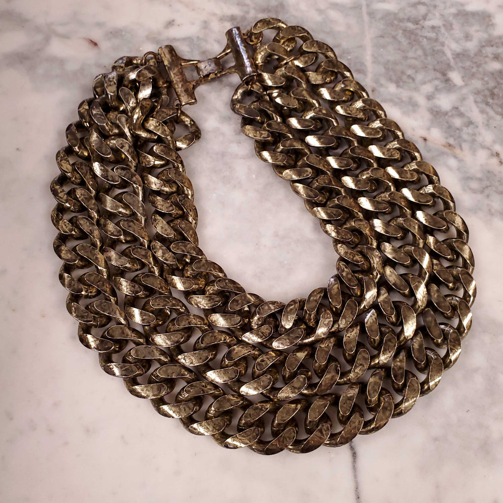 CONTEMPORARY NECKLACE IN 3 HUGE BRONZE PATINATED LINKS