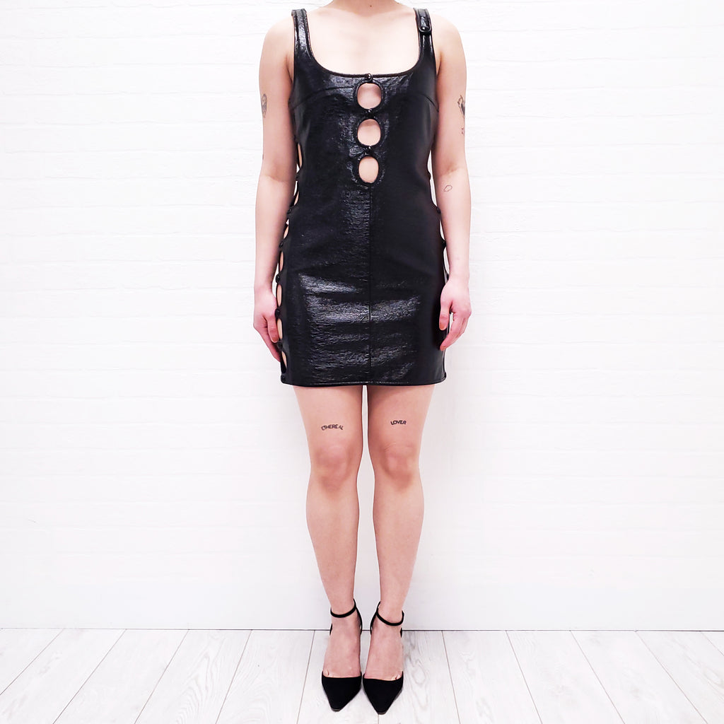 COURRÈGES BLACK PATENT DRESS WITH BUTTONS - SIZE 36