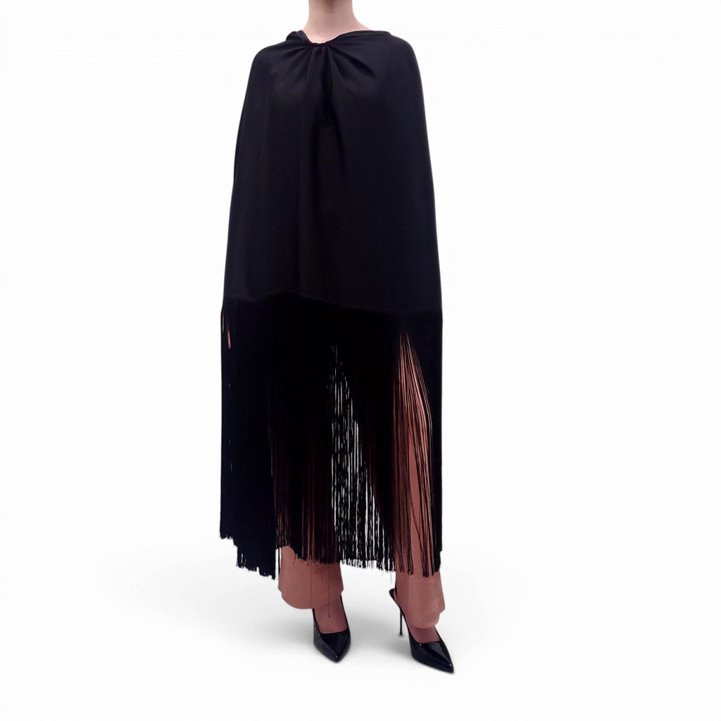 CULT GAIA BLACK FRINGE PONCHO DRESS - SIZE L
