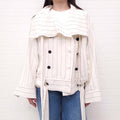 DANIEL GREGORY NATALE CREAM AND BLACK PIN STRIPE DOUBLE BREASTED FUNNEL NECK JACKET