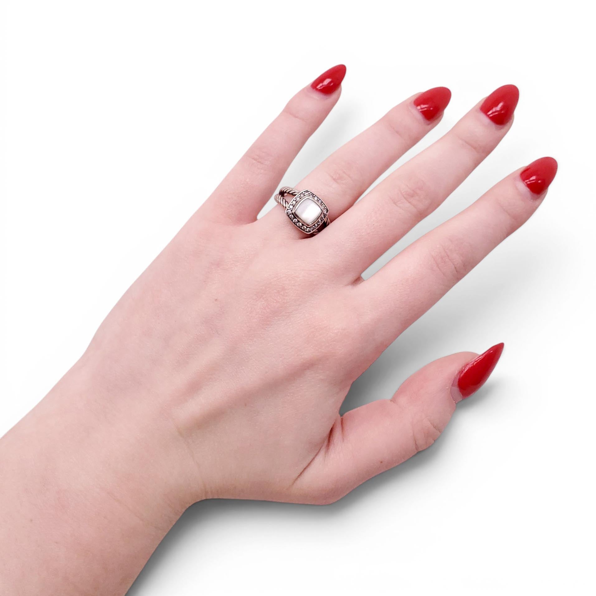 DAVID YURMAN ALBION MOTHER OF PEARL AND DIAMOND RING - SIZE 6.5