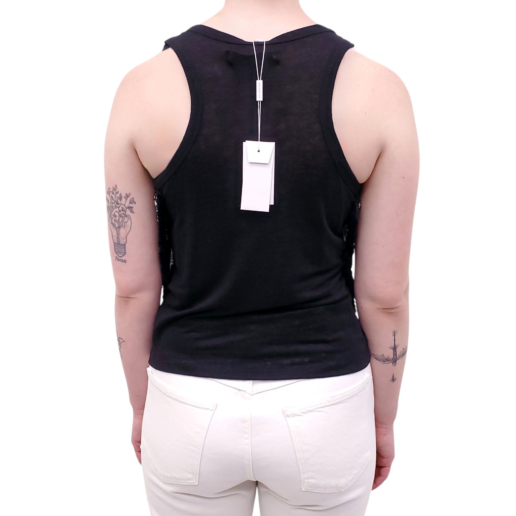 DEREK LAM 10 CROSBY BLACK TANK TOP WITH BEADED HEM DETAIL - SIZE XS