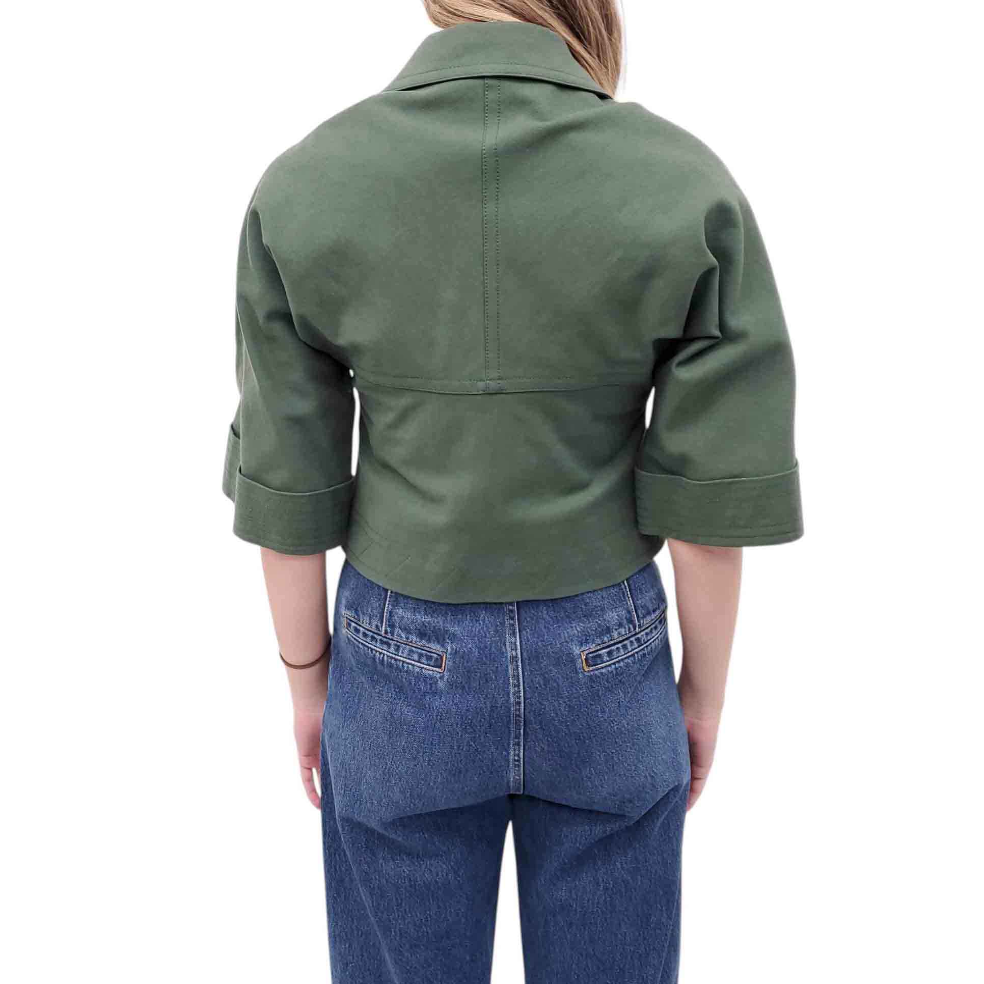 DEREK LAM 10 CROSBY KHAKI GREEN SHORT SLEEVE JACKET - SIZE 2