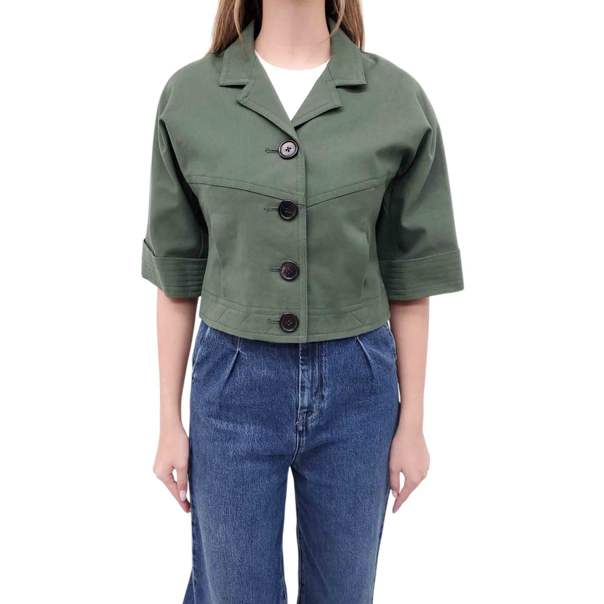 DEREK LAM 10 CROSBY KHAKI GREEN SHORT SLEEVE JACKET - SIZE 2