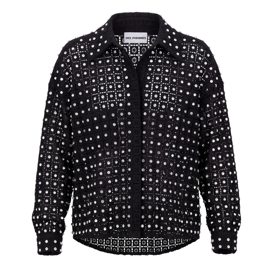 DES PHEMMES CRYSTAL CROCHET JACKET TOP - SIZE 44