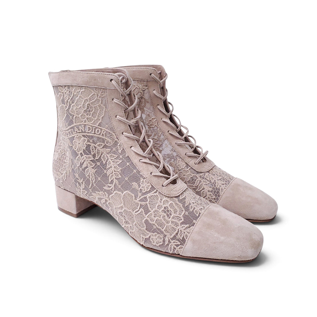 DIOR BEIGE LACEUP LOGO BOOTIES - SIZE 39
