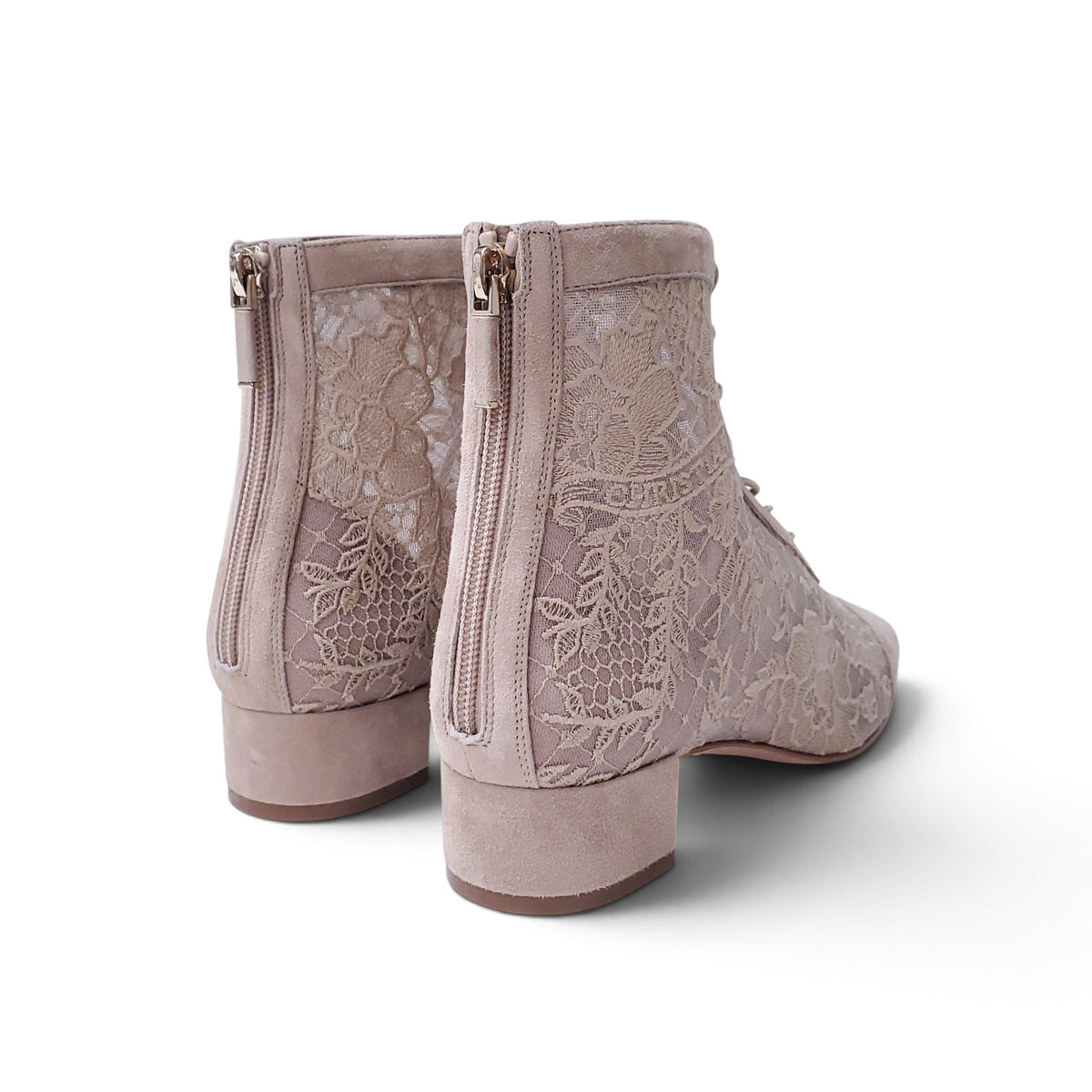 DIOR BEIGE LACEUP LOGO BOOTIES - SIZE 39