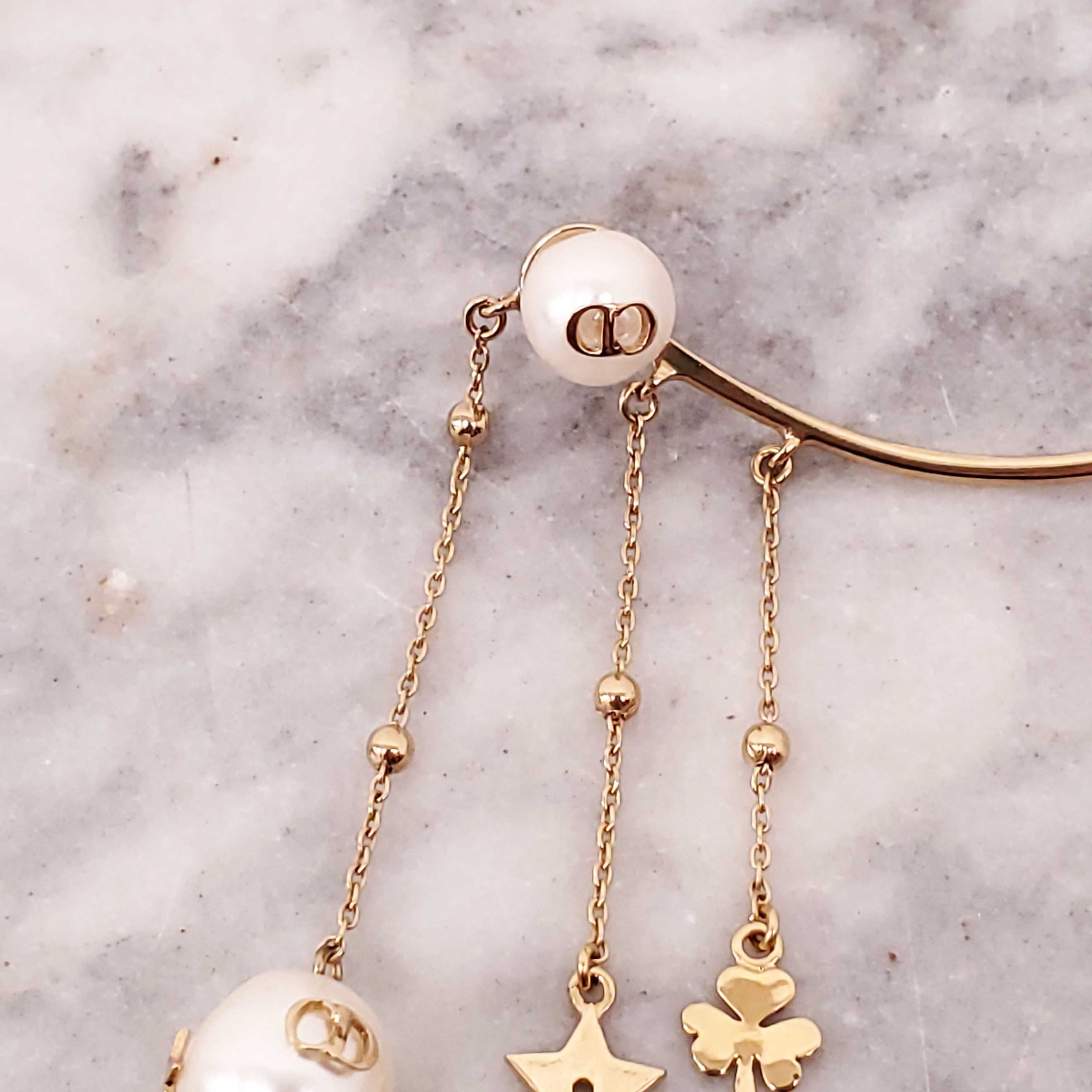 DIOR GOLD PEARL DANGLING EAR CUFF