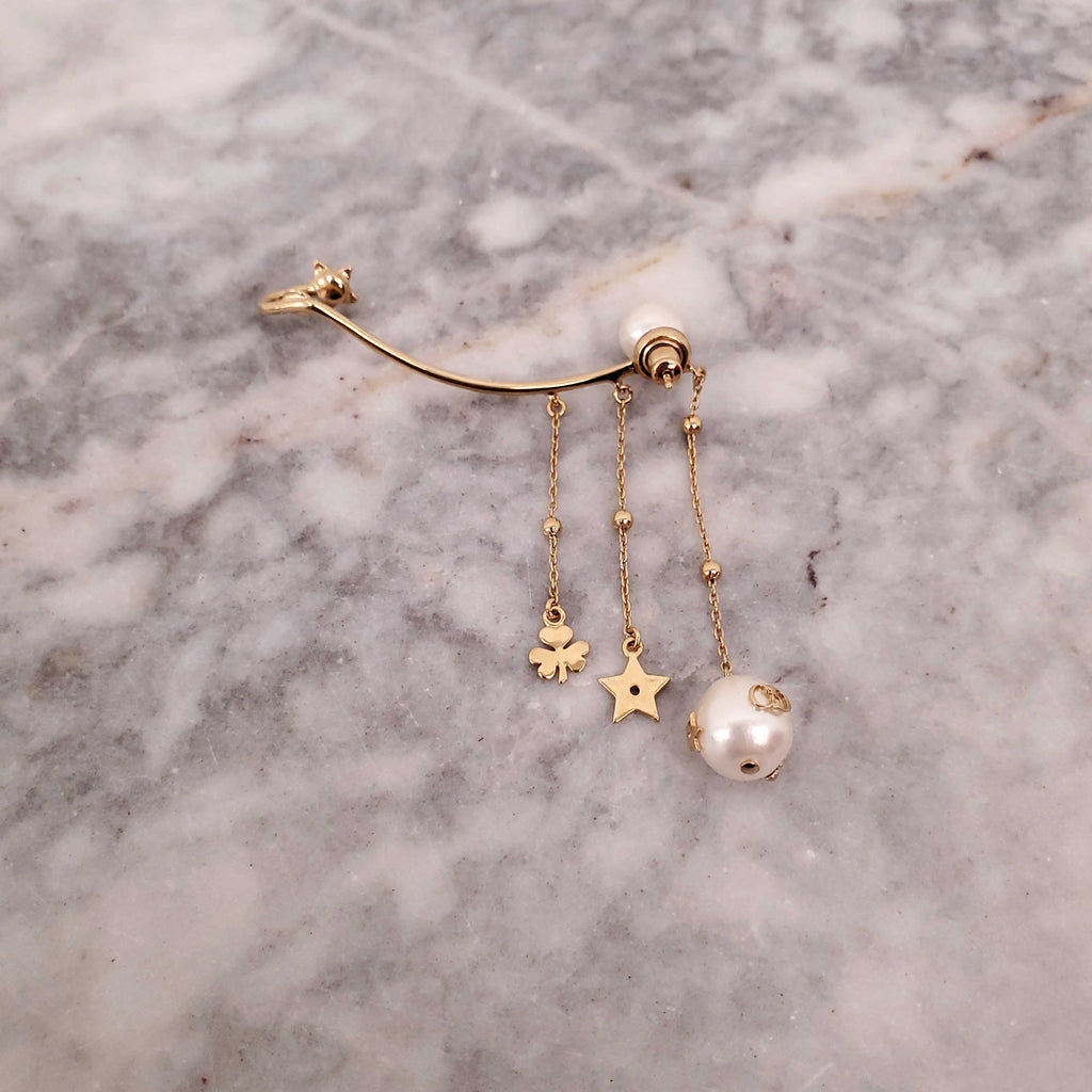 DIOR GOLD PEARL DANGLING EAR CUFF