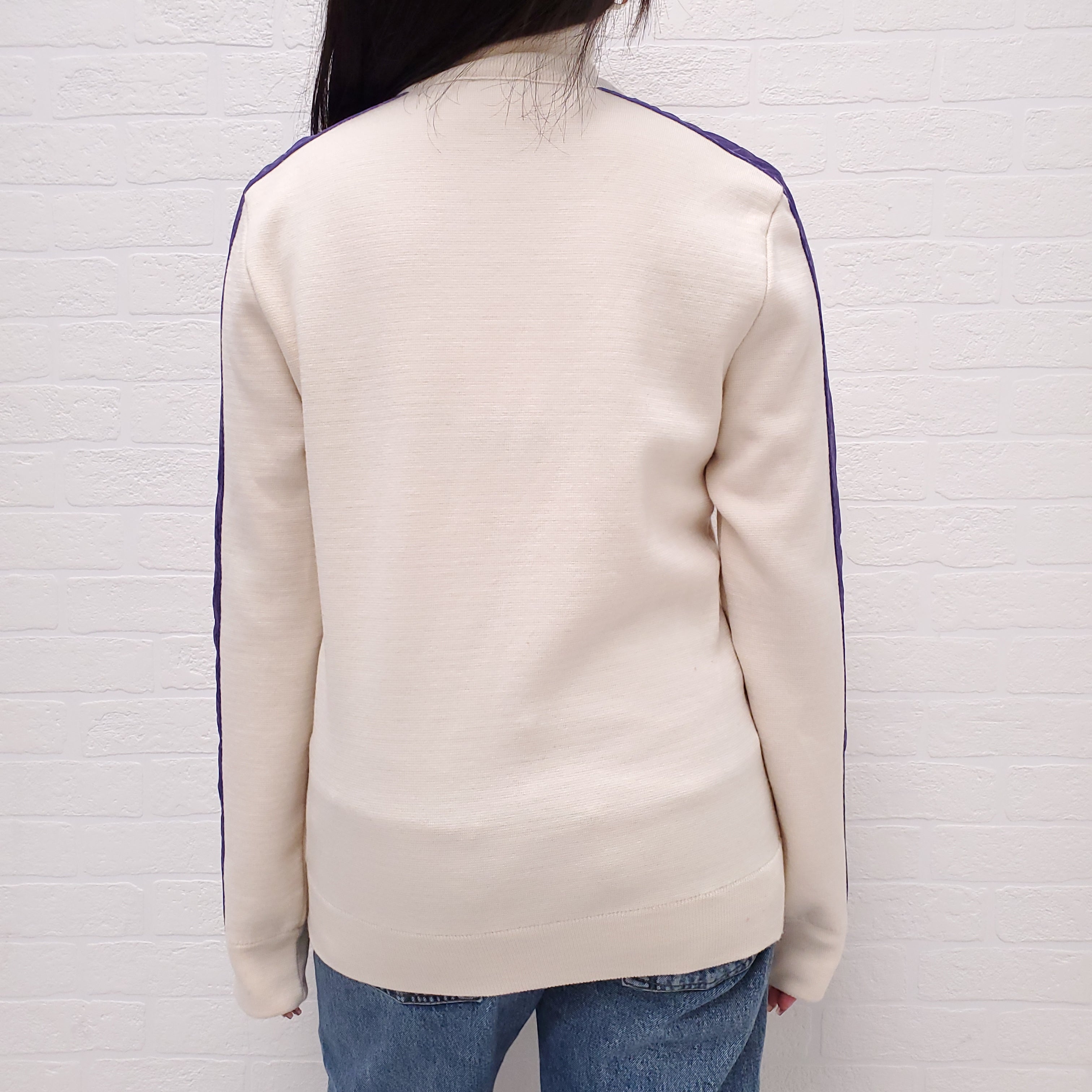 DIOR HOMME CREAM WOOL SWEATER WITH PURPLE 'OBLIQUE' DETAIL - SIZE S