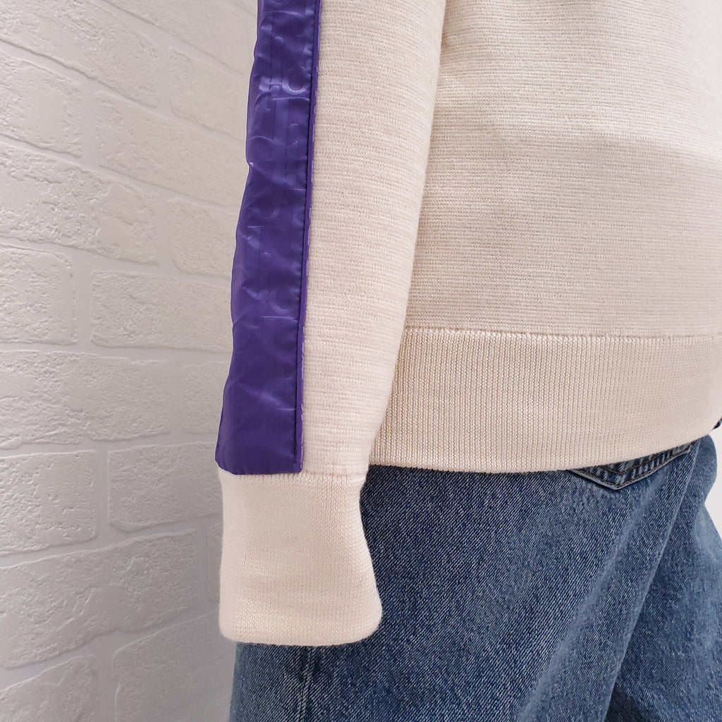 DIOR HOMME CREAM WOOL SWEATER WITH PURPLE 'OBLIQUE' DETAIL - SIZE S