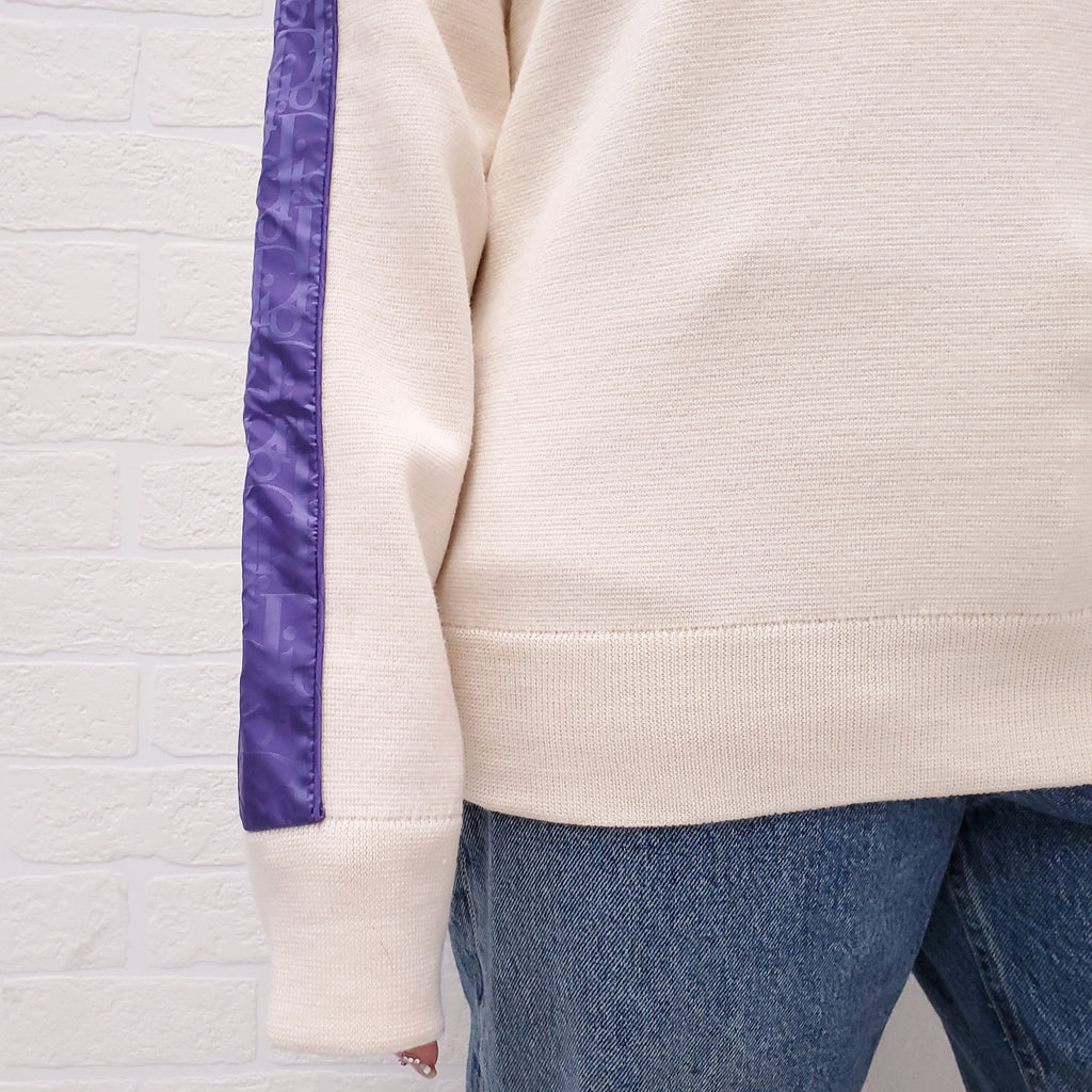 DIOR HOMME CREAM WOOL SWEATER WITH PURPLE 'OBLIQUE' DETAIL - SIZE S
