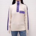 DIOR HOMME CREAM WOOL SWEATER WITH PURPLE 'OBLIQUE' DETAIL - SIZE S