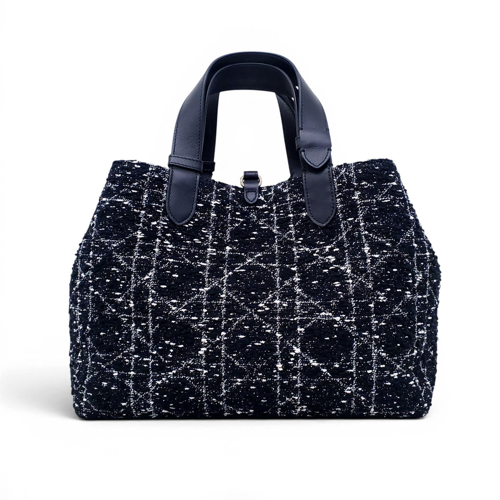 DIOR MEDIUM BLACK TWEED TOUJOURS BAG WITH WHITE CANNAGE MOTIF