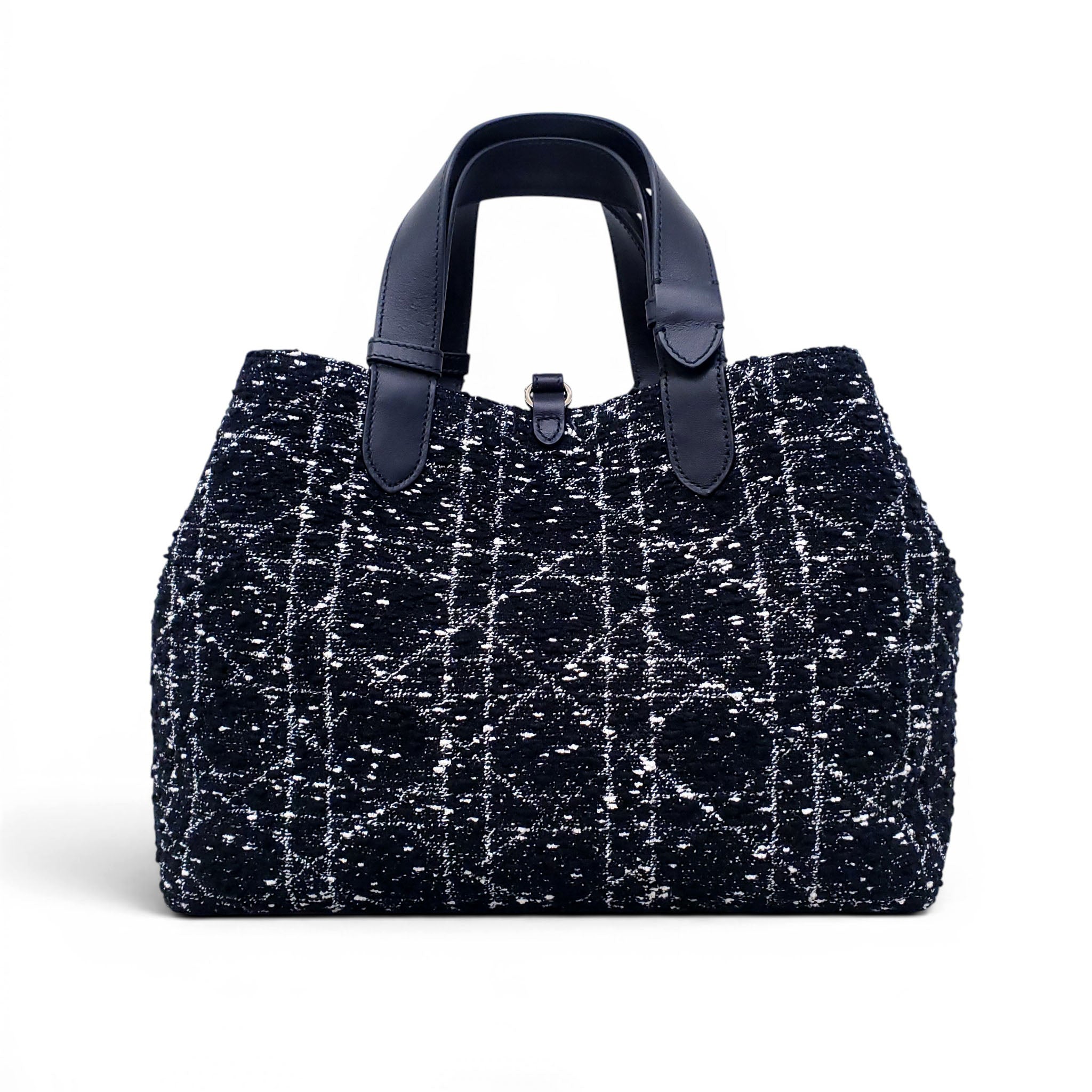 DIOR MEDIUM BLACK TWEED TOUJOURS BAG WITH WHITE CANNAGE MOTIF