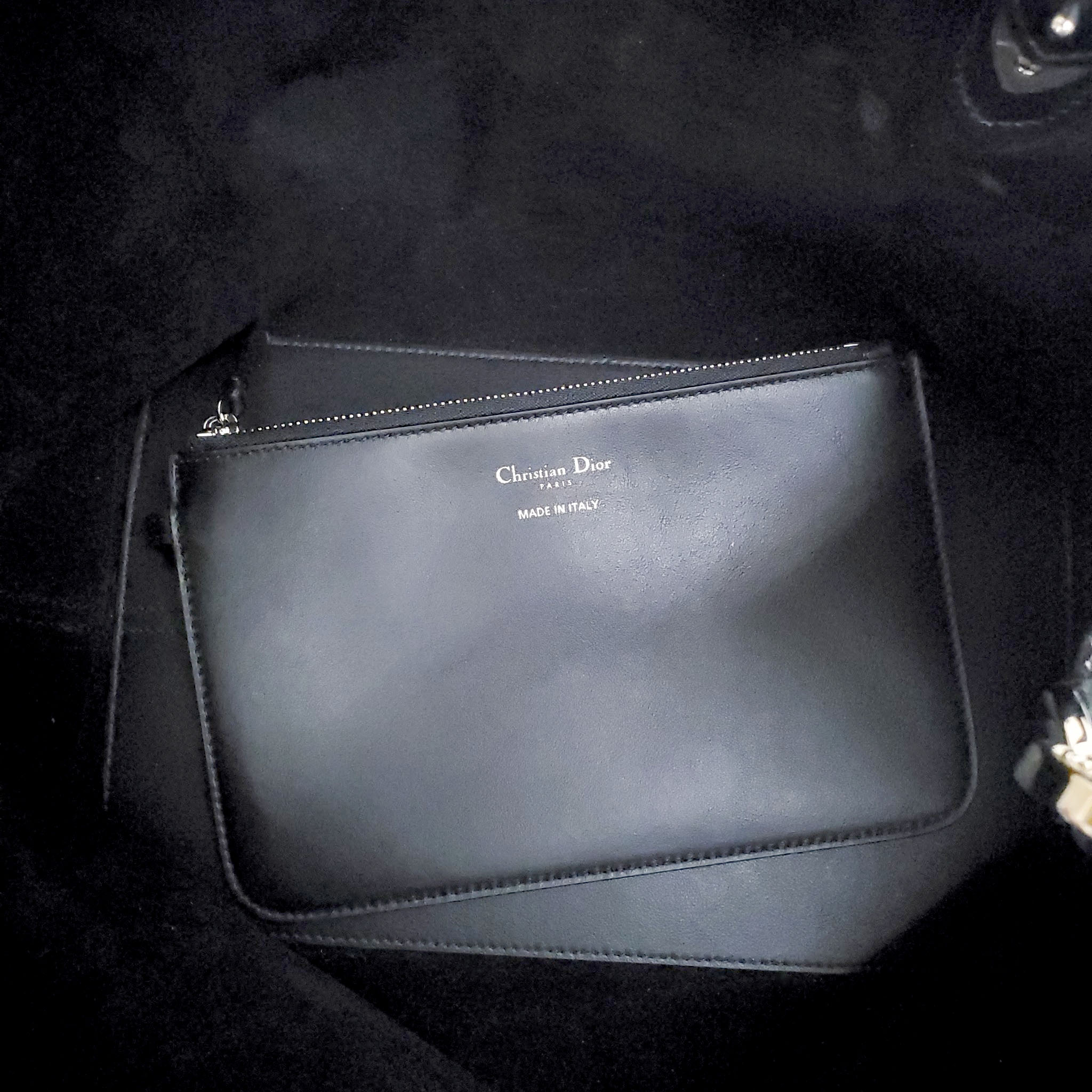 DIOR MEDIUM BLACK TWEED TOUJOURS BAG WITH WHITE CANNAGE MOTIF