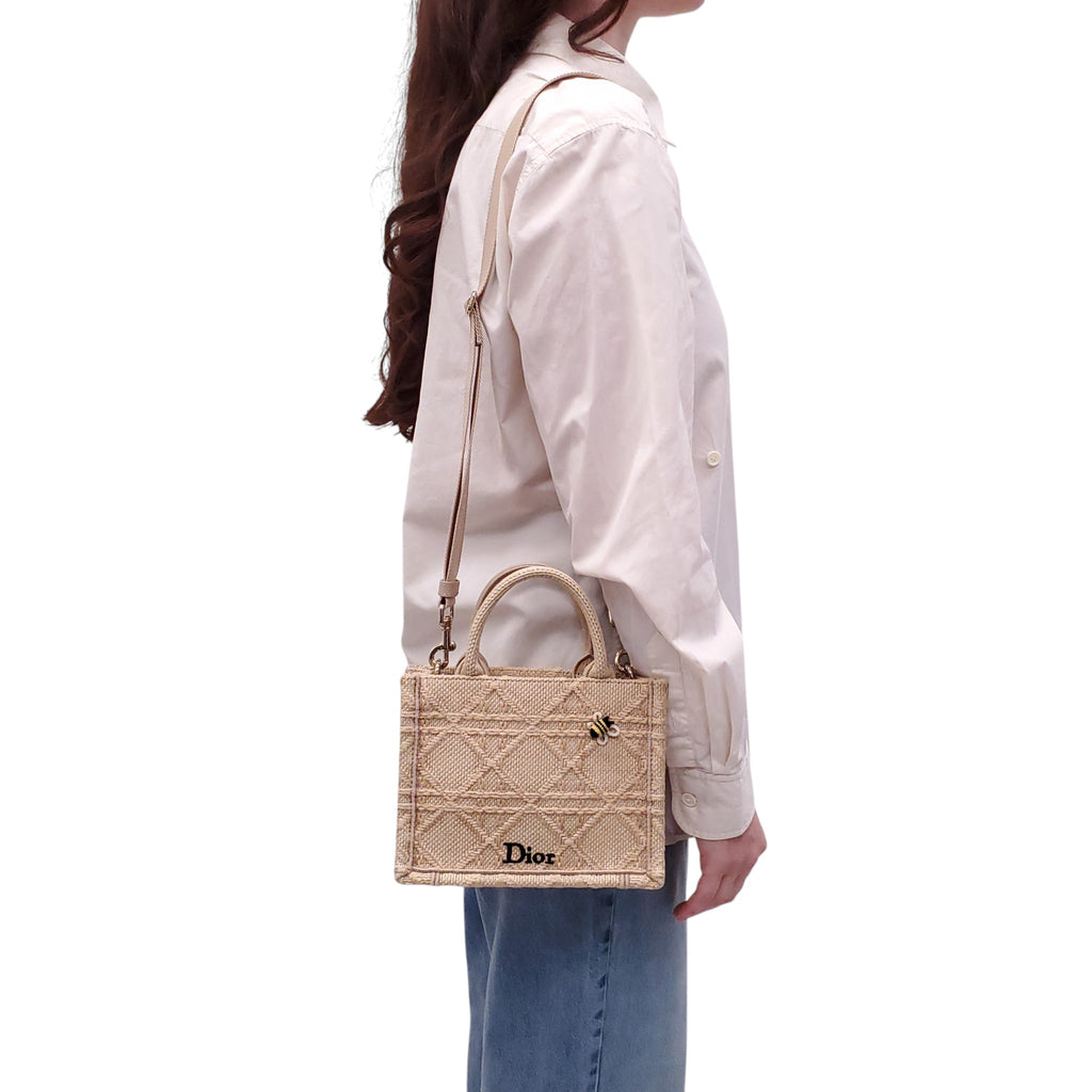 DIOR RAFFIA CANNAGE NATURAL BOOK MINI TOTE