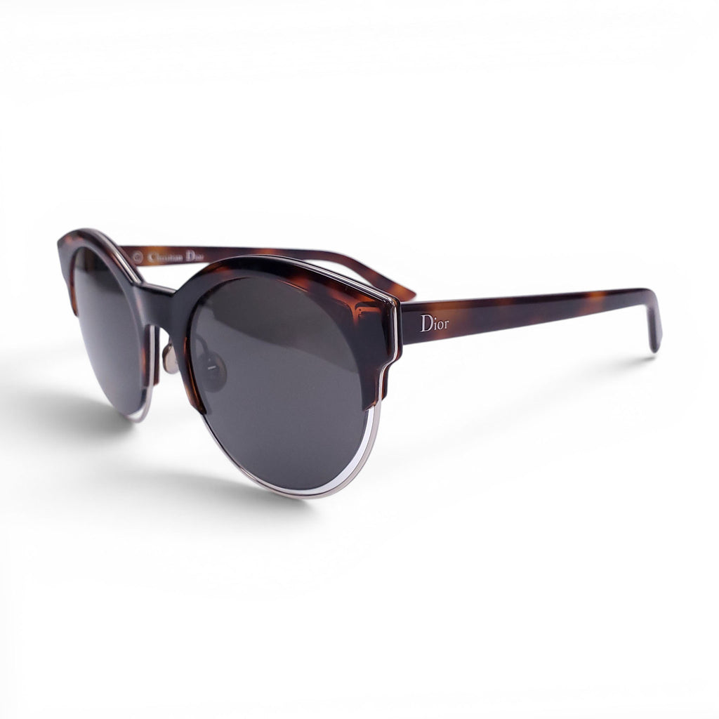 DIOR ROUND METAL SUNGLASSES WITH TORTOISE DETAIL